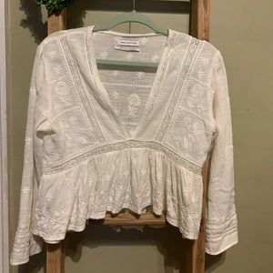 Urban outfitters Embroidered deep V cropped blouse